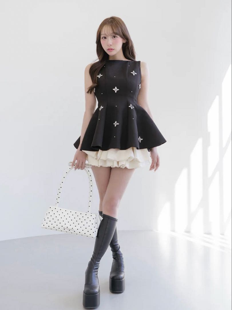 Darich♡ビジューフレアバルーンミニドレス　(BLK・FLサイズ)