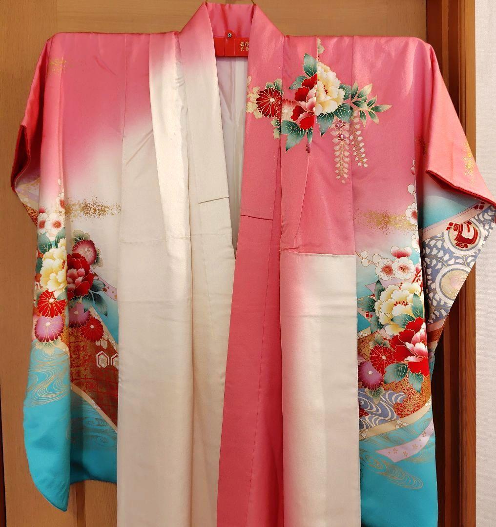 １回使用 7才 七五三 正絹&金刺繍の着物 帯 長襦袢 帯揚 帯板 帯枕 腰紐