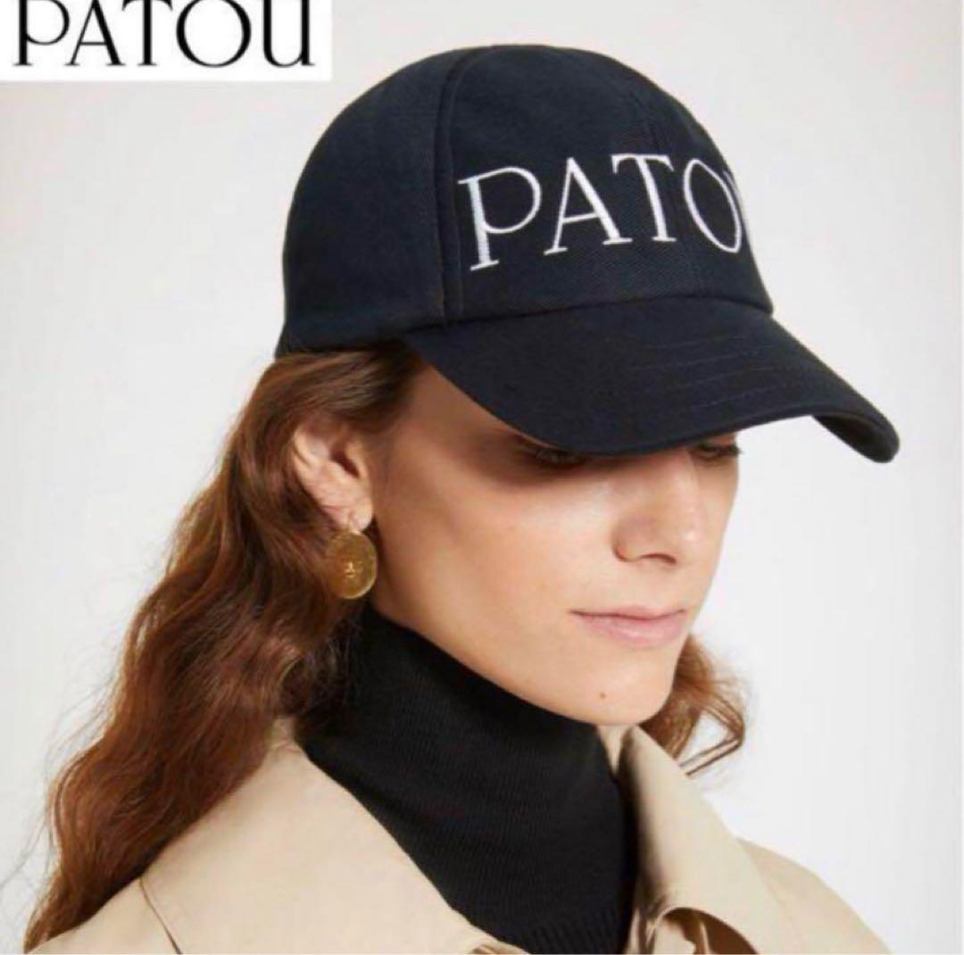 PATOU ブラック刺繍ロゴ コットンキャップ