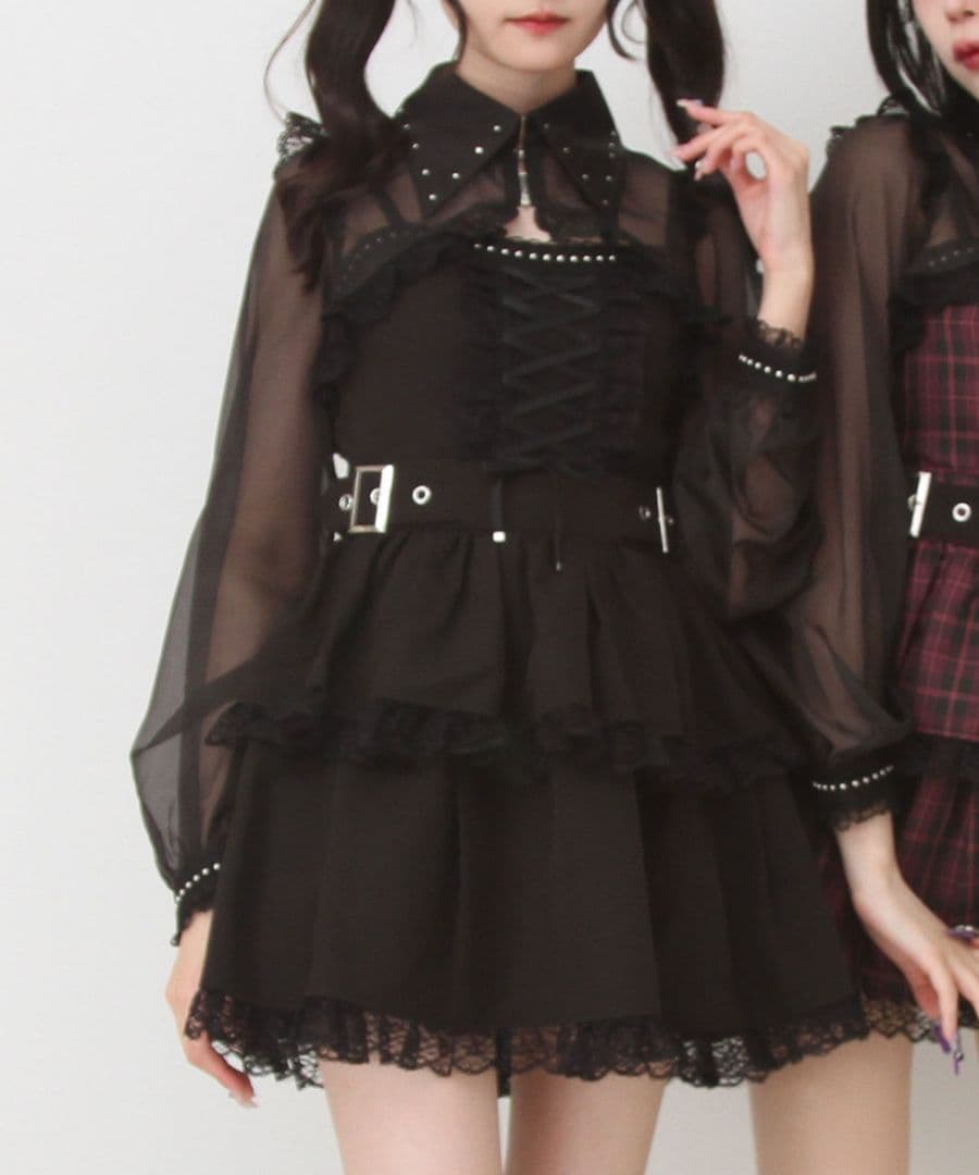 ［DearMyLove］スタッズジップシアーボレロレースフリルキャミワンピース