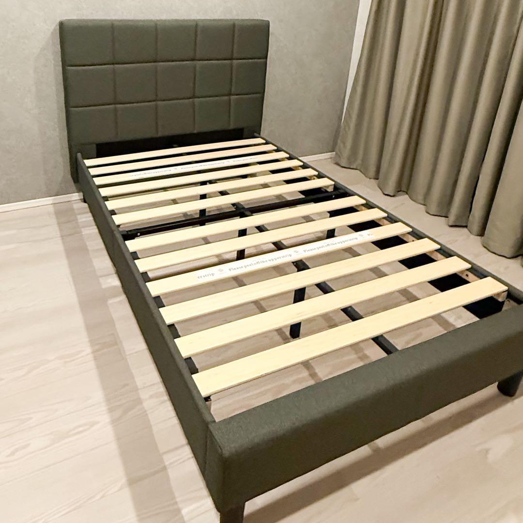 美品ZINUS折りたたみベッドフレーム セミダブルヘッドボード付き（収納バッグ）