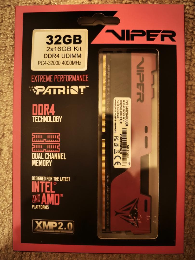 メモリー PATRIOT Viper 32GB DDR4 4000MHz