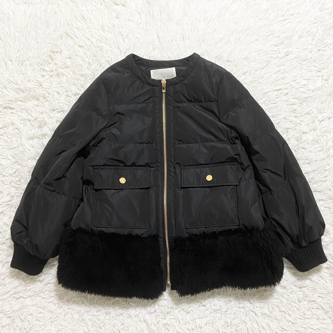 極美品　グレースクラス　ボアコンビダウンジャケット　ノーカラー　ブラック　36