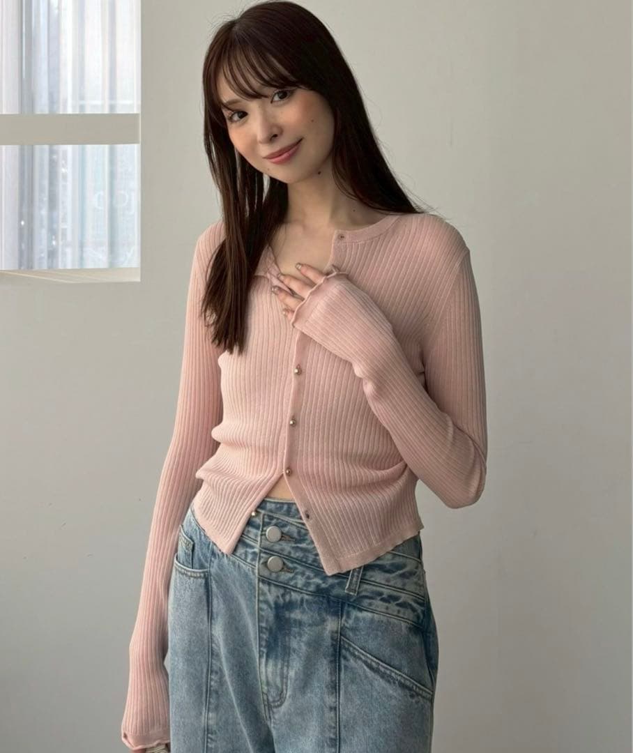 【フレイアイディー】シルクコットンシアーリブカーデ