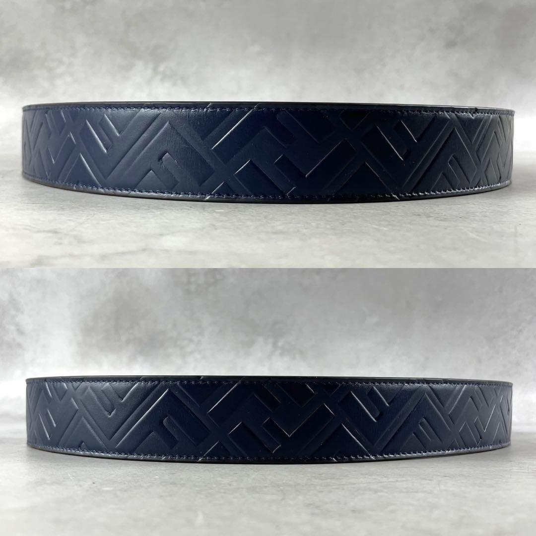 未使用✨ フェンディ FENDI ベルト ズッカ柄 エンボス レザー ネイビー