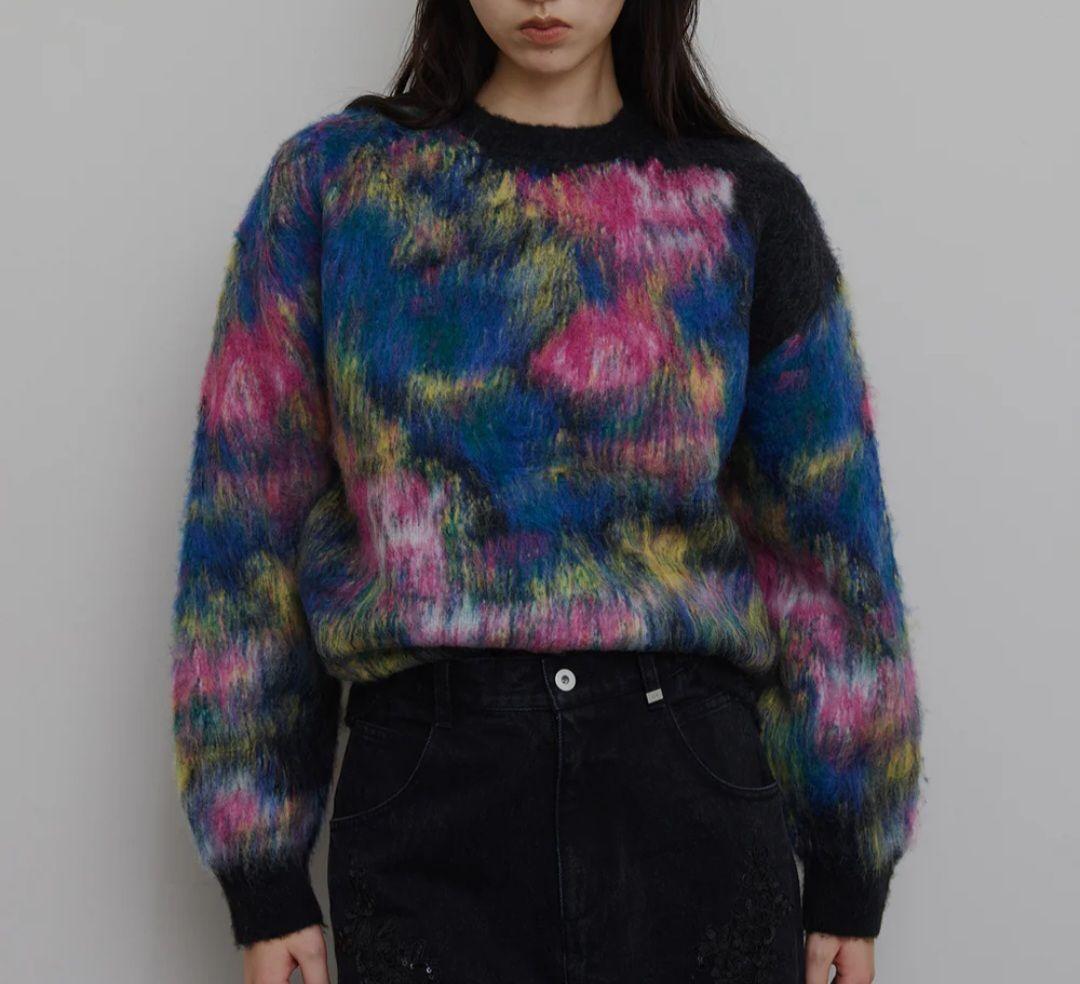 AMERI　WILTEDFLOWERMOHAIR JACQUARDKNITTOP