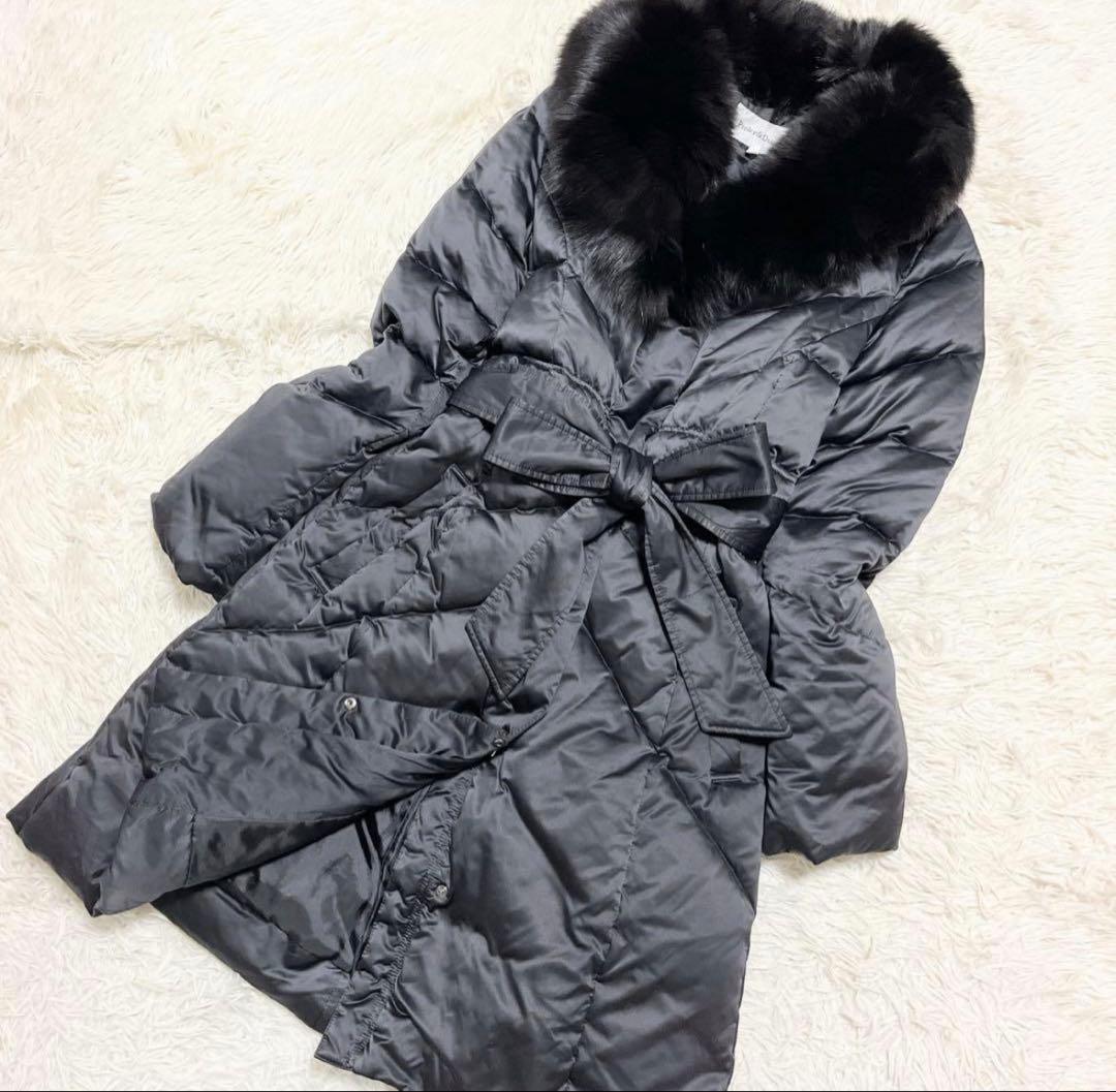 美品　ピンキー&ダイアン　黒　ダウンコート　Aライン　フォックスファー　美ライン
