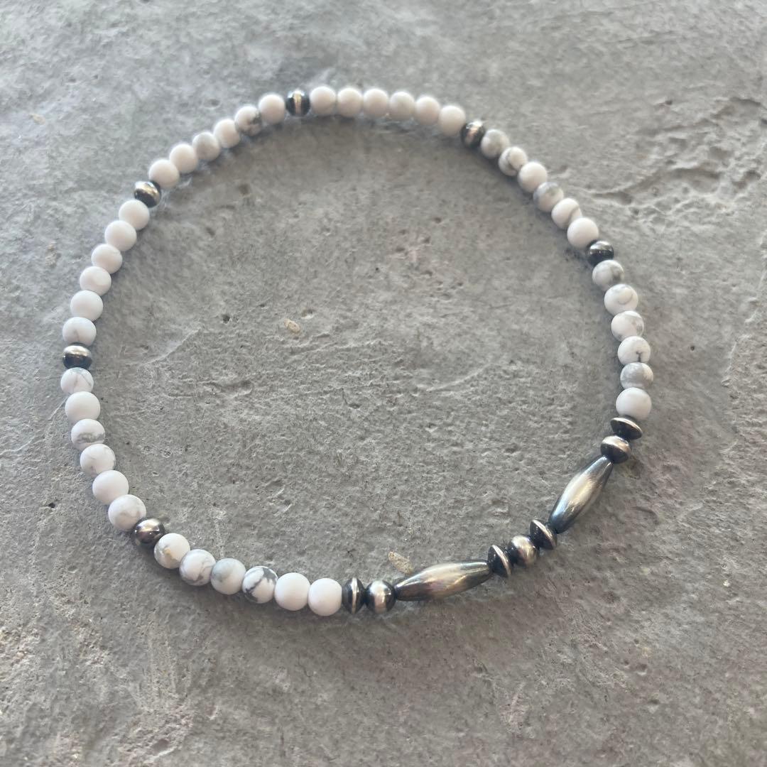 550 小粒ホワイトターコイズとSV925製ナバホパールのオリジナルネックレス