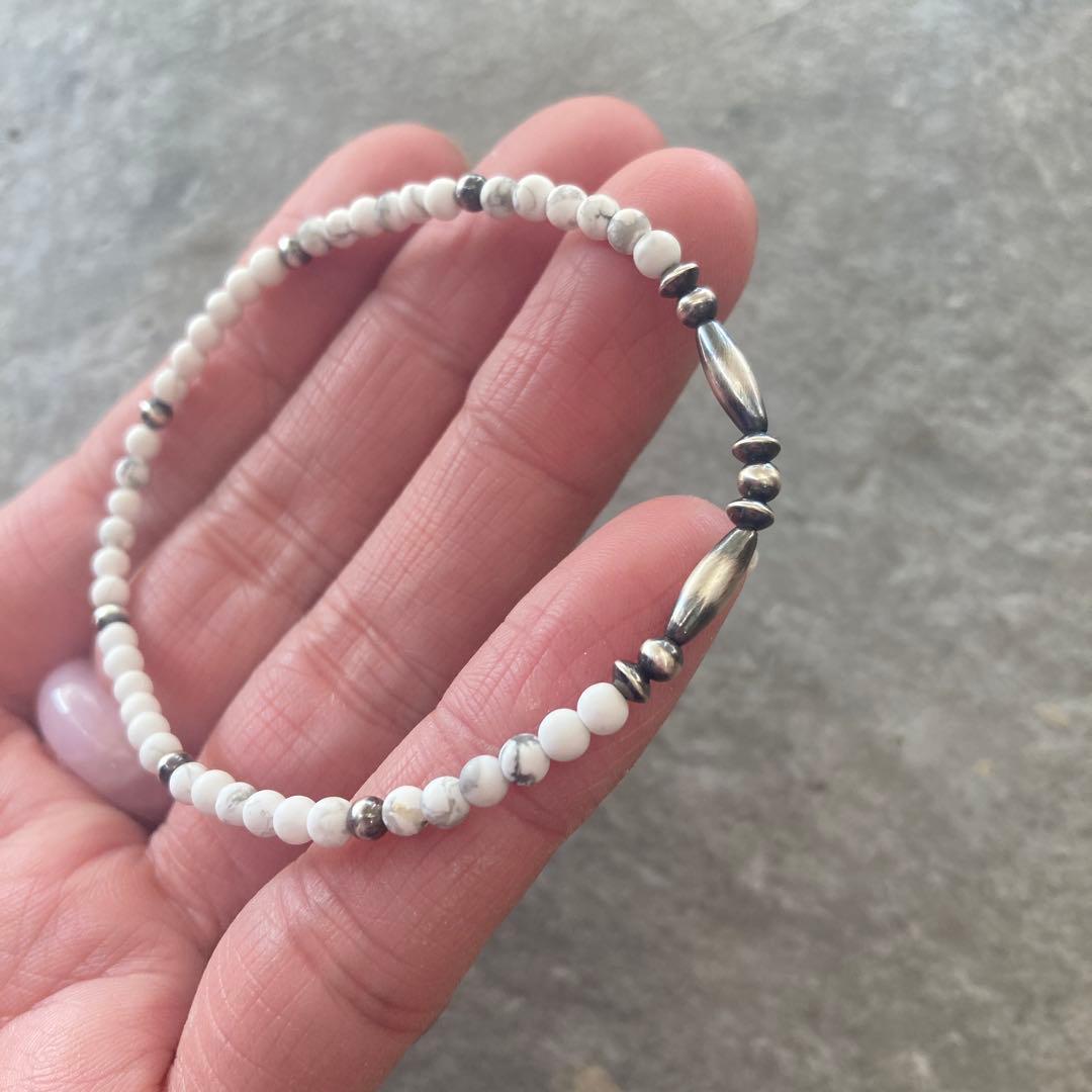 550 小粒ホワイトターコイズとSV925製ナバホパールのオリジナルネックレス