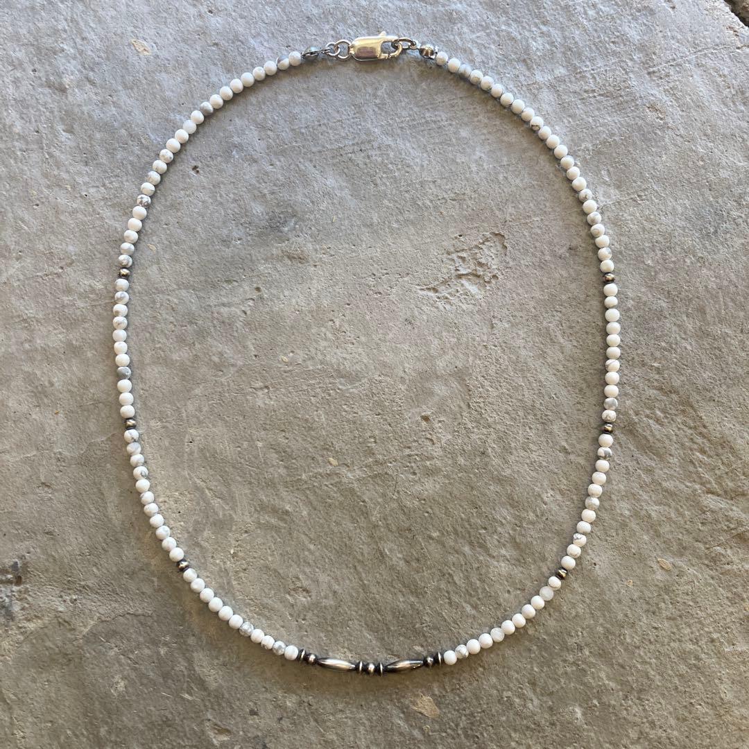 550 小粒ホワイトターコイズとSV925製ナバホパールのオリジナルネックレス