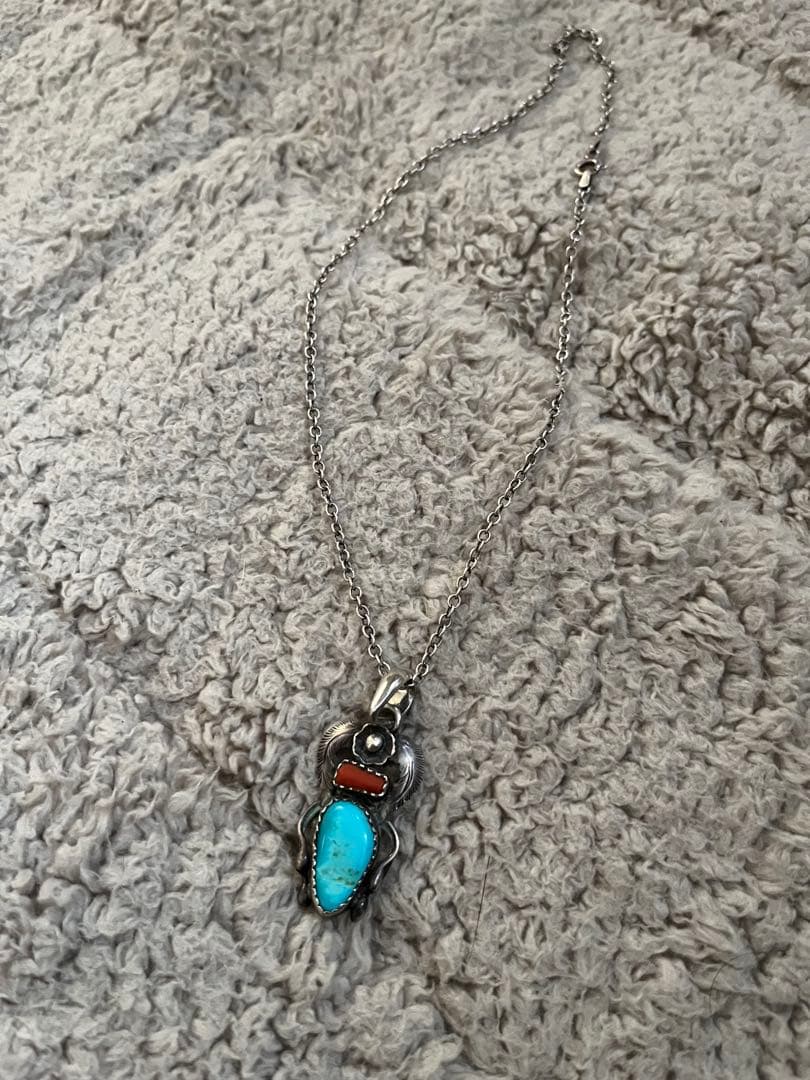 ターコイズ コーラル シルバー925 ネックレス　ナバホ族
