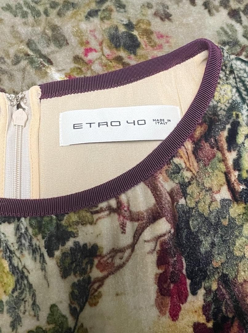 美品 ETRO エトロ 風景柄ワンピース ベルベット調