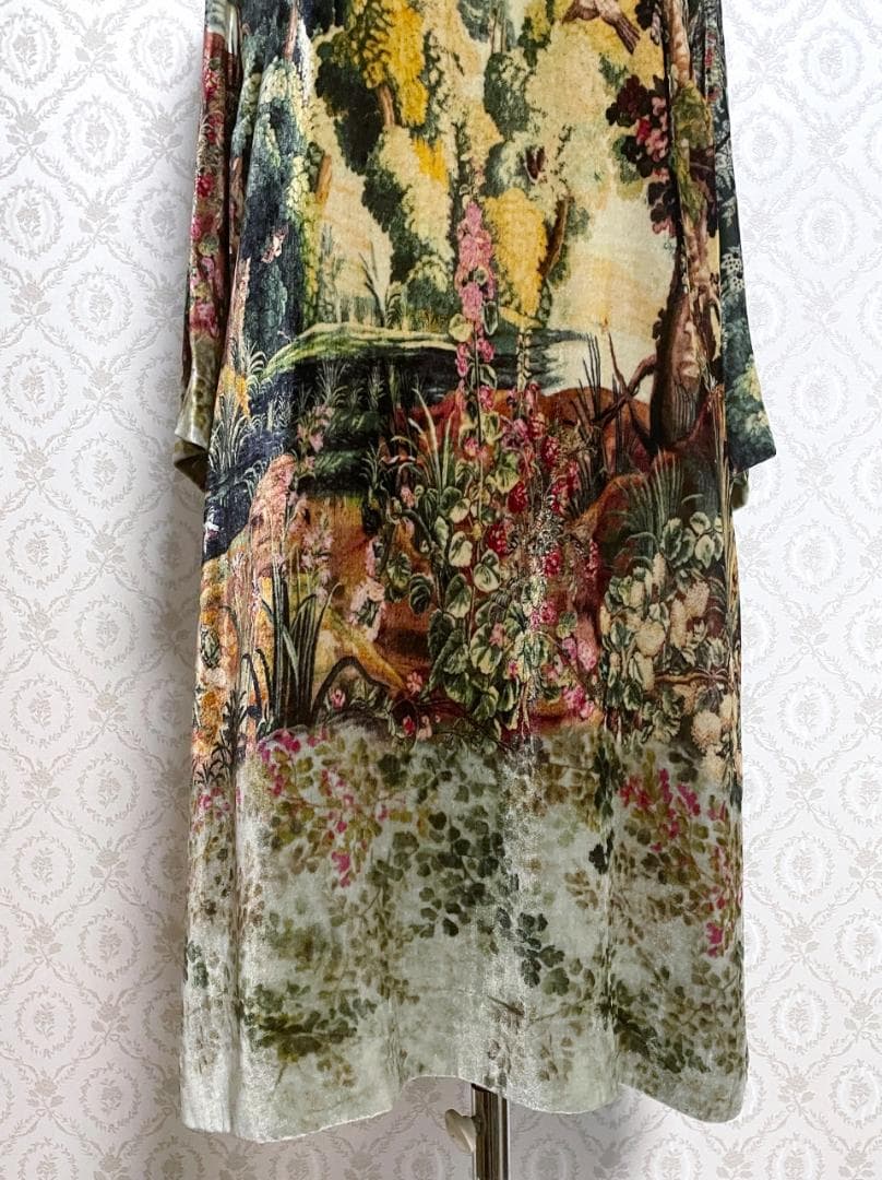 美品 ETRO エトロ 風景柄ワンピース ベルベット調