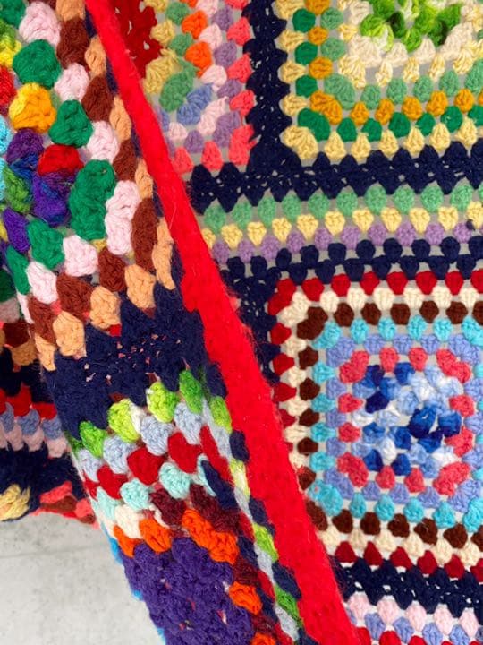 古着 ビンテージ 70s カラフル 四角 グラニー ブランケット キャンプ ラグ