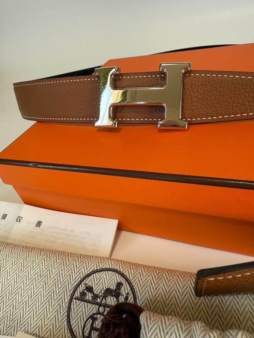 【美品】エルメス H型バックル ブラック／ゴールド リバーシブルレザーベルト