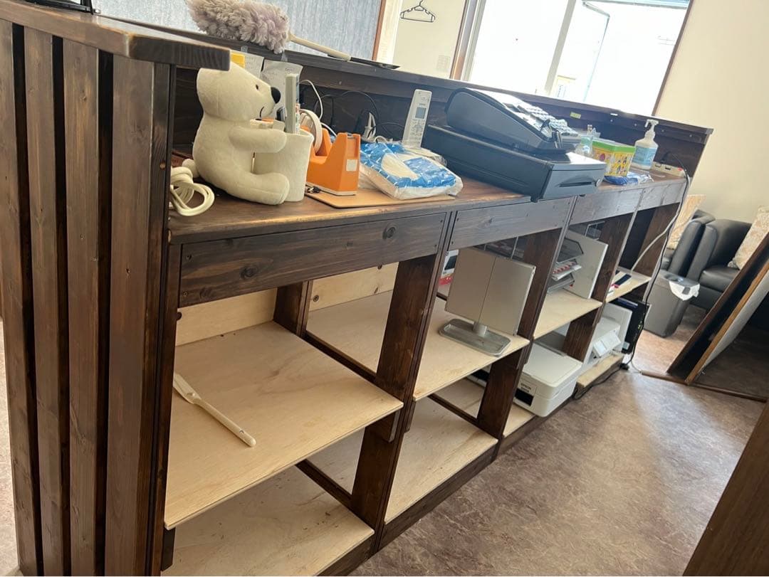 木製レジカウンター スリットデザイン たっぷり収納