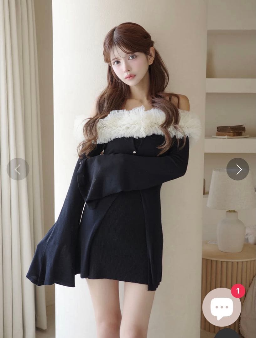 Randy チュールオフショルアシンメトリーワンピース