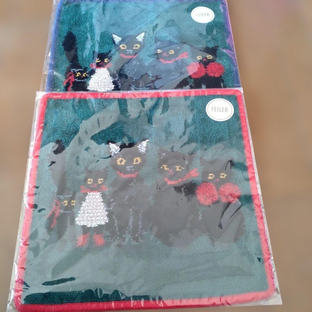 フェイラー　コスメキッチン　コラボ　くらはしれい くろねこ　ハンカチ