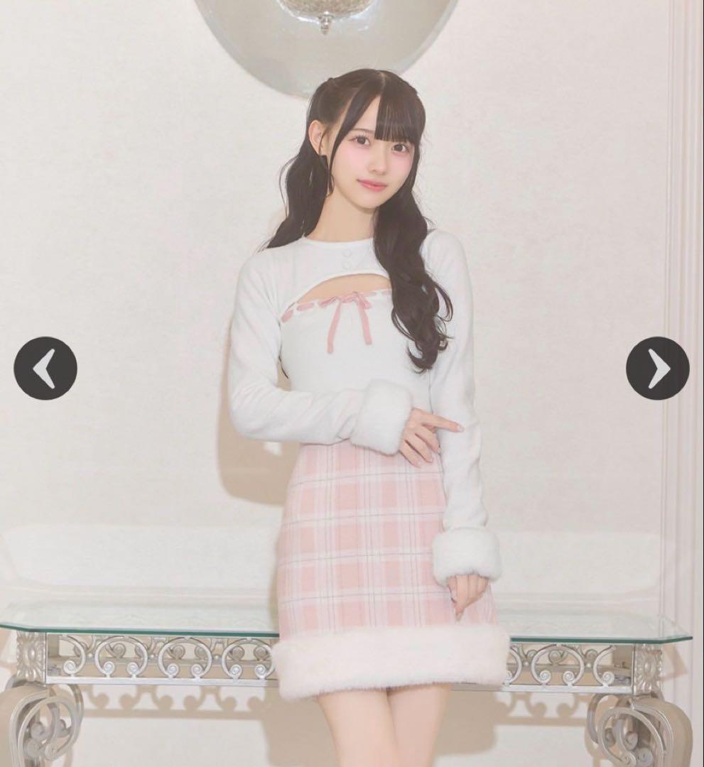 デコルテオープンチェックファーワンピ　ミシェルマカロン　高嶺のなでしこ　コラボ