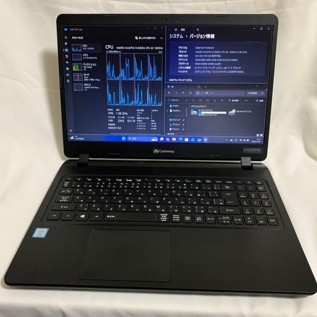 G001 【美品】15.6型/i5第8世代/16GB/512GB/DVD-RW