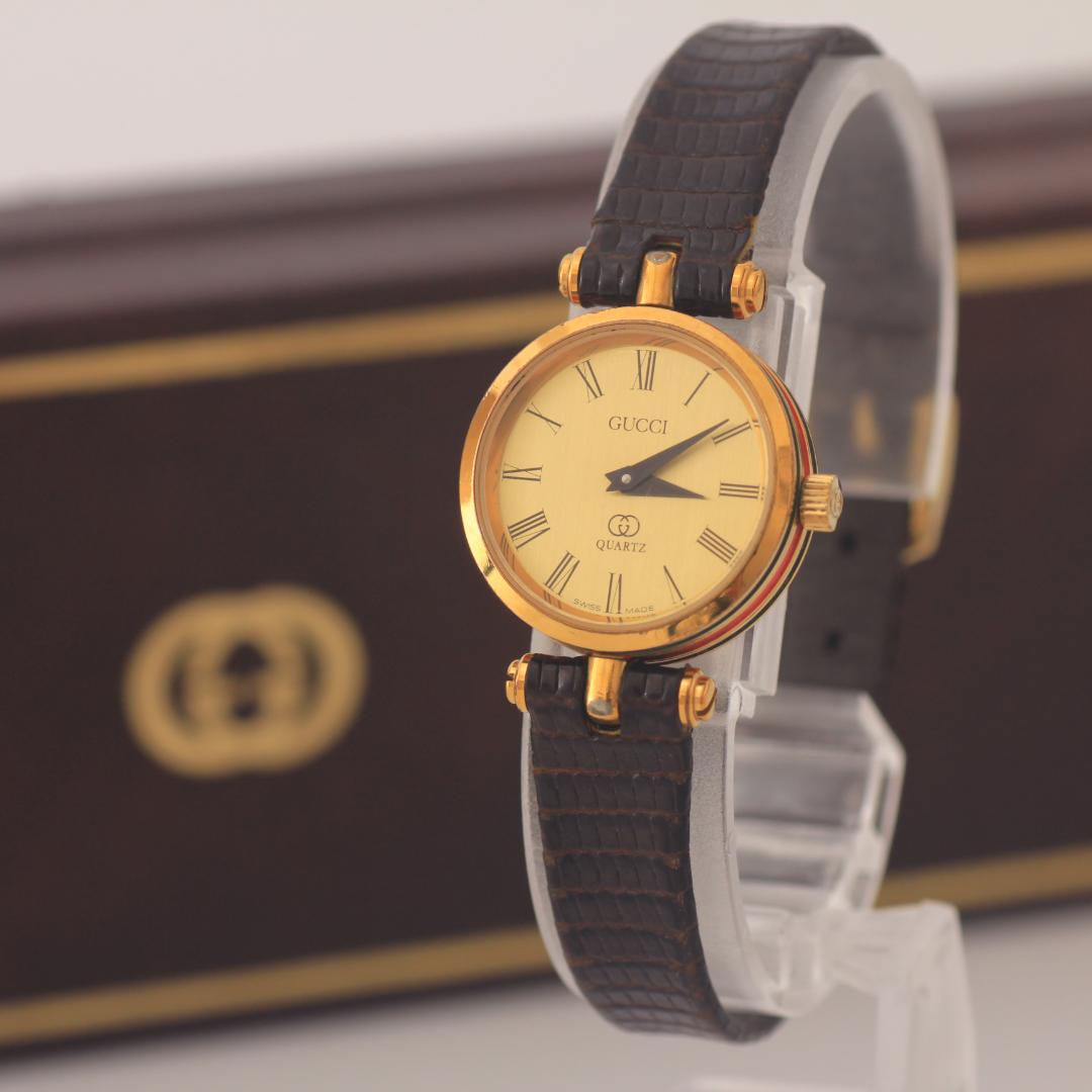 稼働品 グッチ GUCCI シェリーライン ヴィンテージ ゴールド 腕時計 箱付