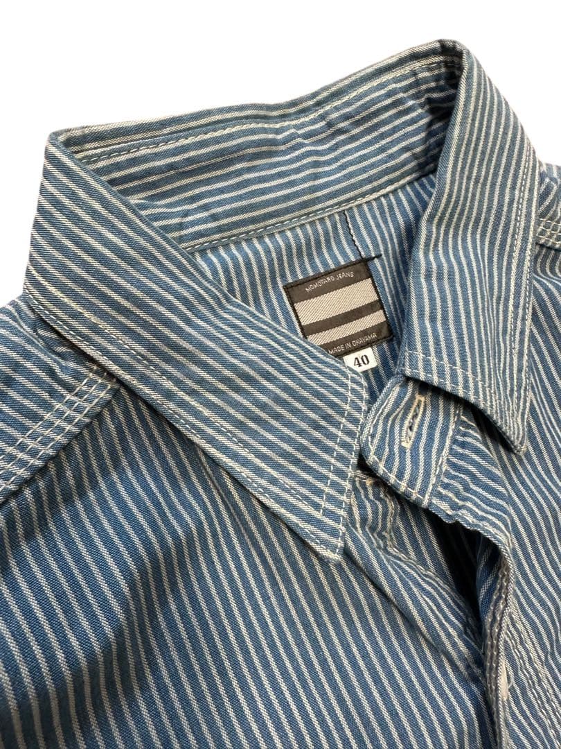 希少！桃太郎ジーンズ 対戦 ヒッコリー ストライプ長袖オープンシャツ 40(L)