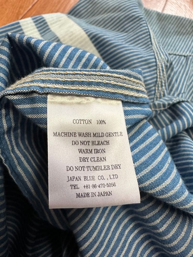 希少！桃太郎ジーンズ 対戦 ヒッコリー ストライプ長袖オープンシャツ 40(L)