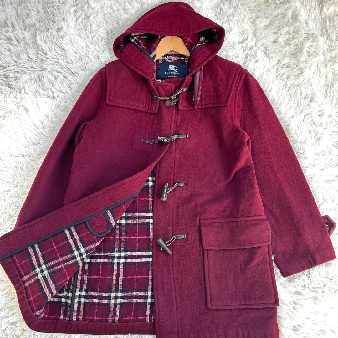 【希少】バーバリーロンドン ダッフルコート 英国製　ノバチェック　ボルドー　L