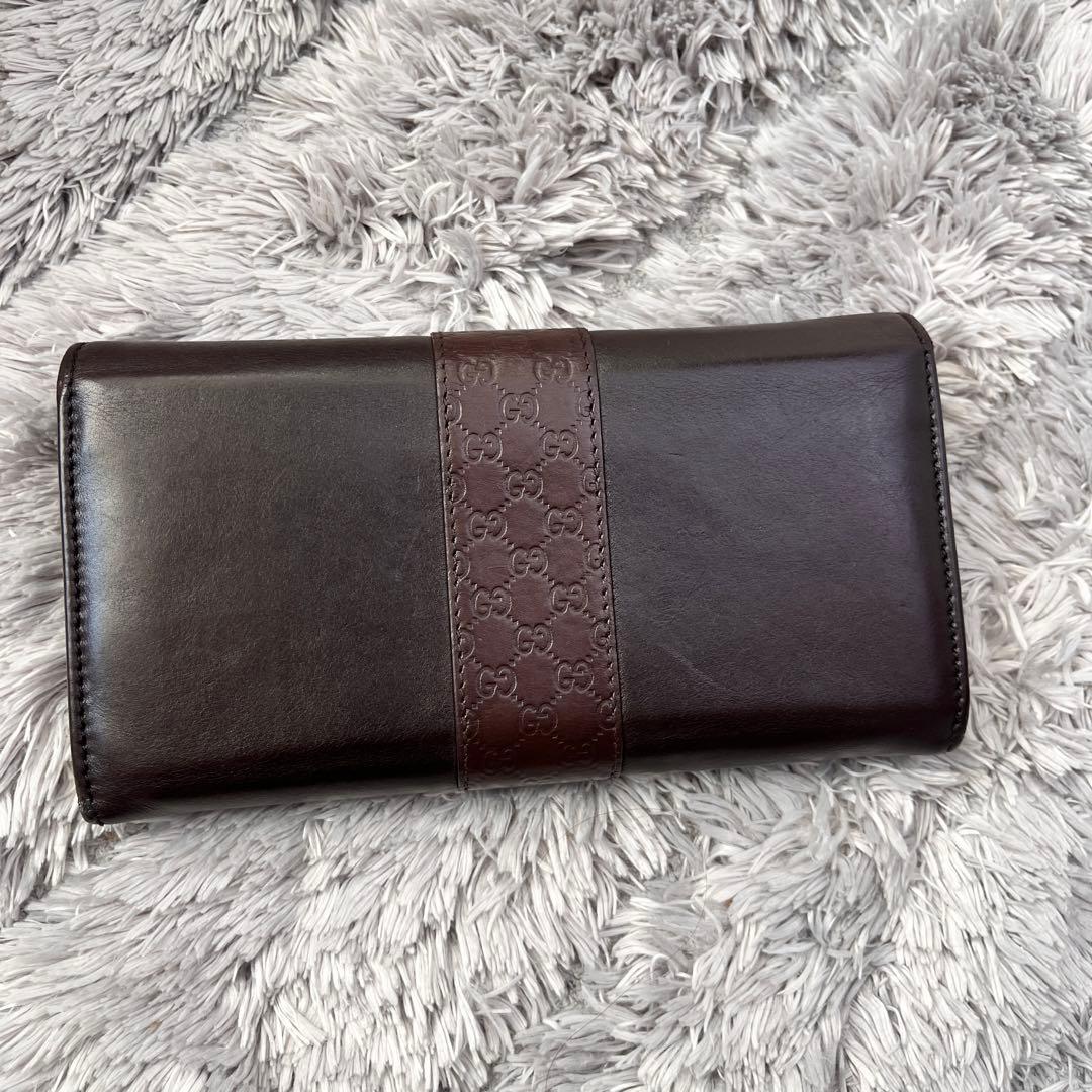 良品✨GUCCI マイクロシマ　レザー　ダークブラウン　シルバーロゴ　長財布