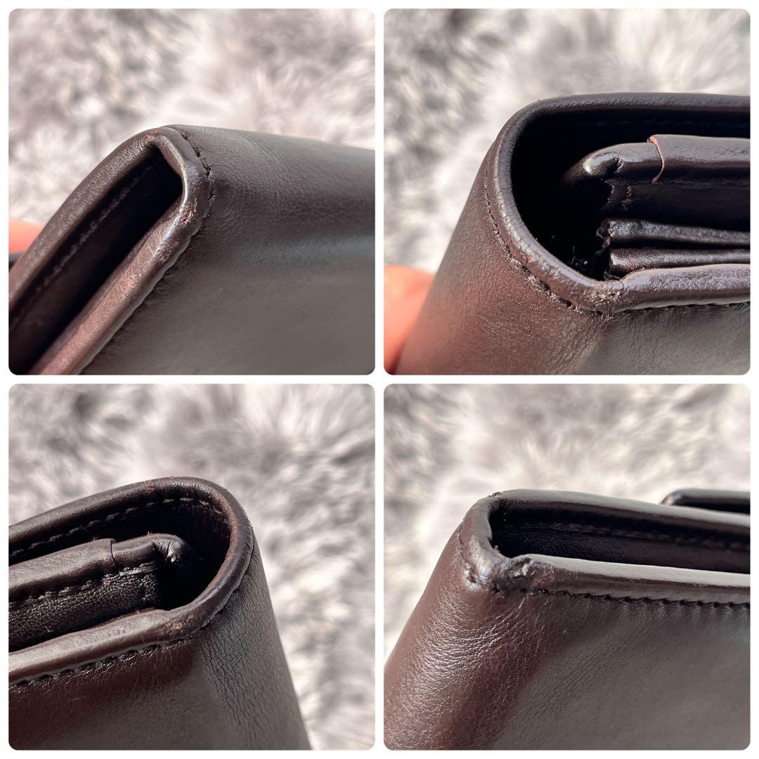 良品✨GUCCI マイクロシマ　レザー　ダークブラウン　シルバーロゴ　長財布