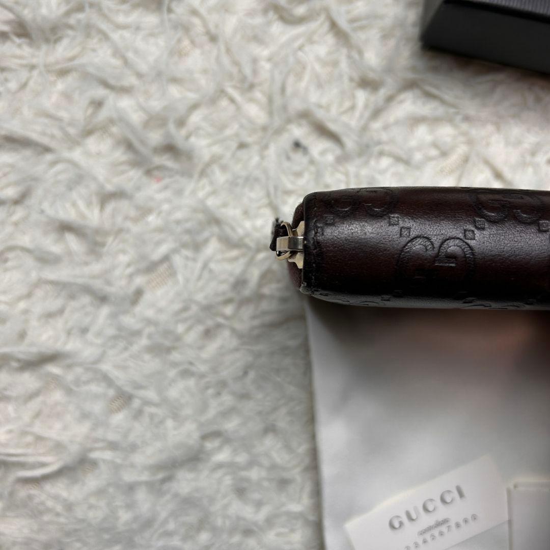 【付属品完備】 GUCCI GG シマ レザー ラウンド 長財布 ブラウン