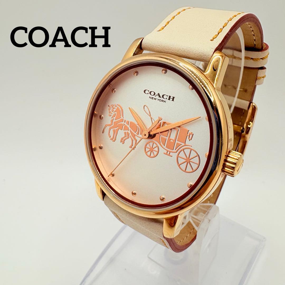 新品電池★美品 稼働 COACH 腕時計 レディース ラウンド ホースキャリッジ