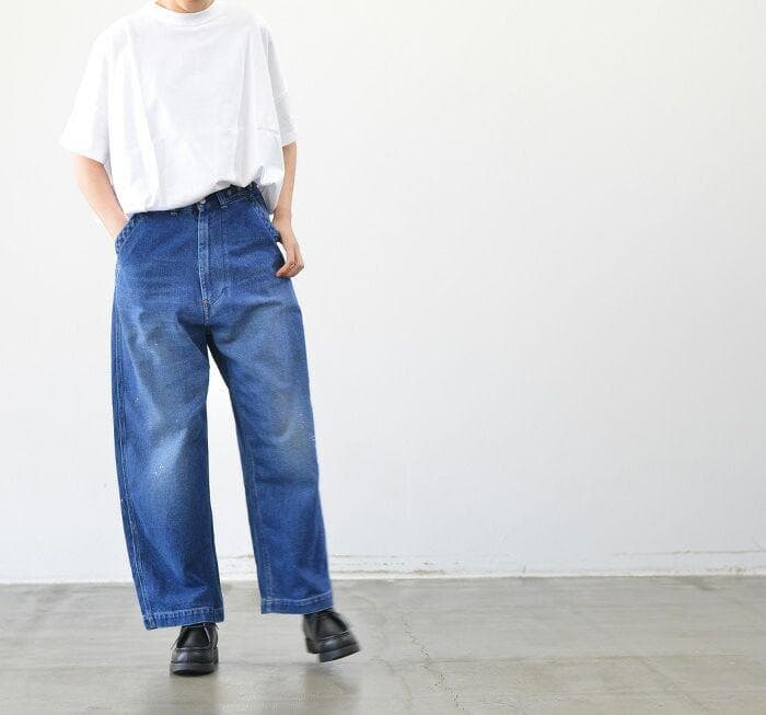 新品 Ordinary fits BELL PANTS デニム ペンキ加工