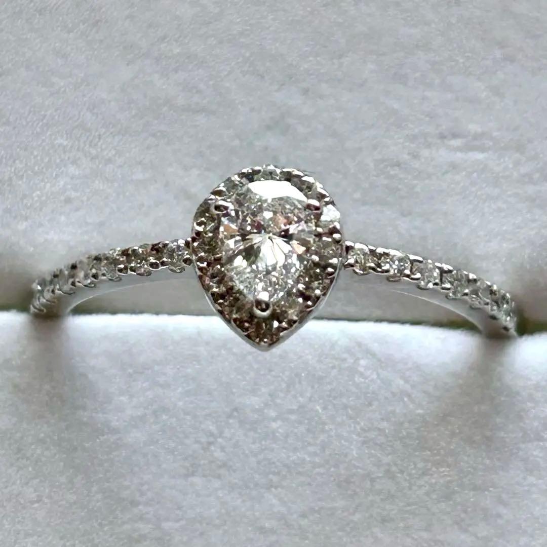 【証明書付】Pt ダイヤモンドリング 0.51ct ペアシェイプ 中指向け 美品