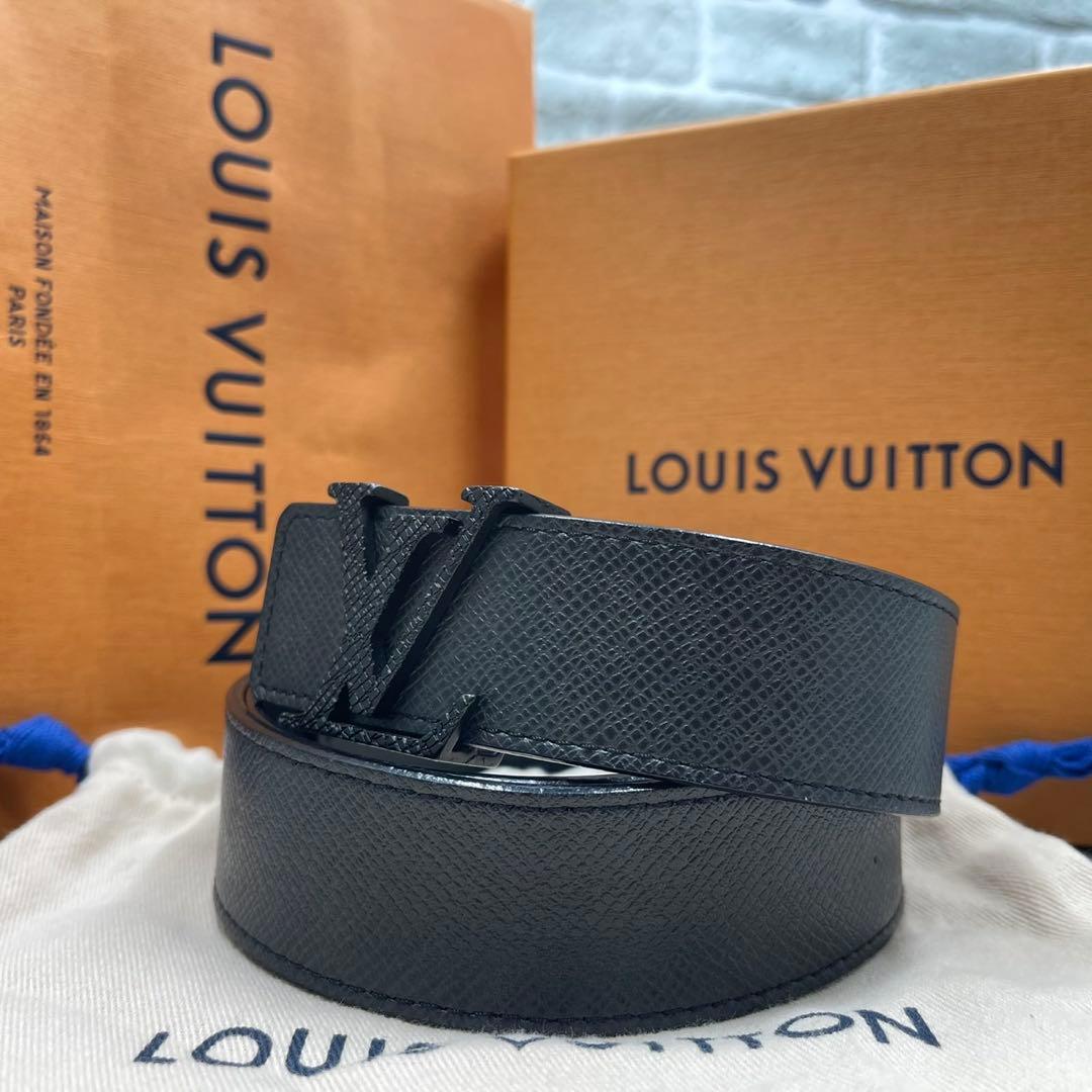 付属品完備 ルイヴィトン ベルト イニシャル LVロゴ タイガ 黒 85サイズ