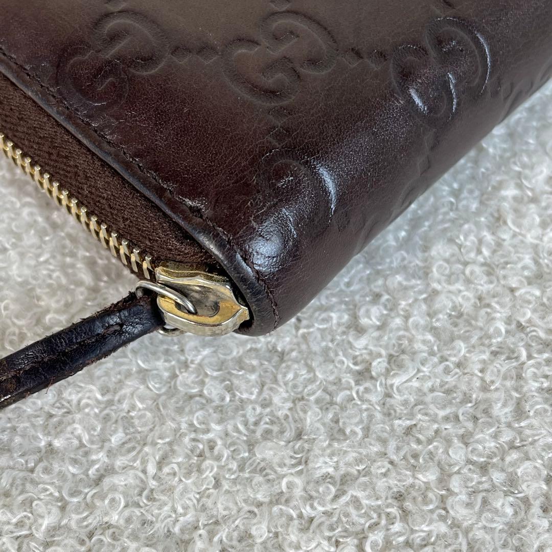 GUCCI 長財布　GGロゴ　シマ　レザー　ラウンドファスナー
