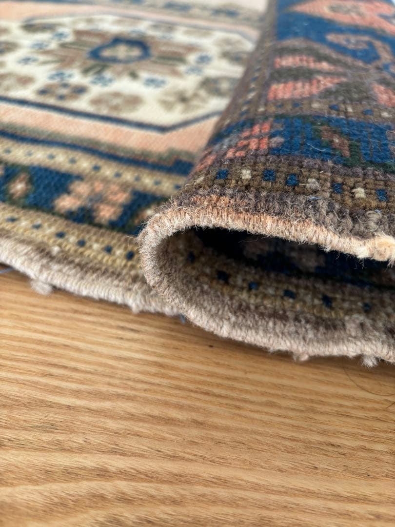 値下げ！トルコヴィンテージラグ　53×101 ネイビー&ピーチカラー