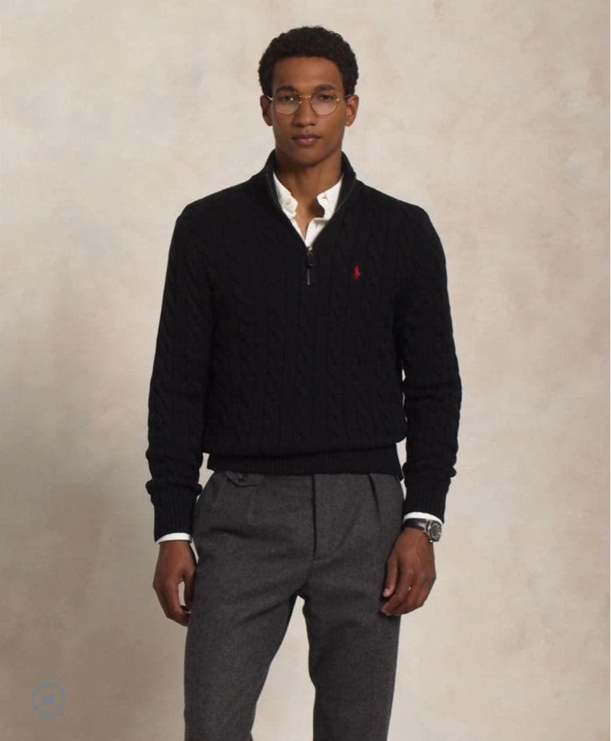 極美品　POLO RALPH LAUREN ケーブル　ニット ハーフジップ　黒