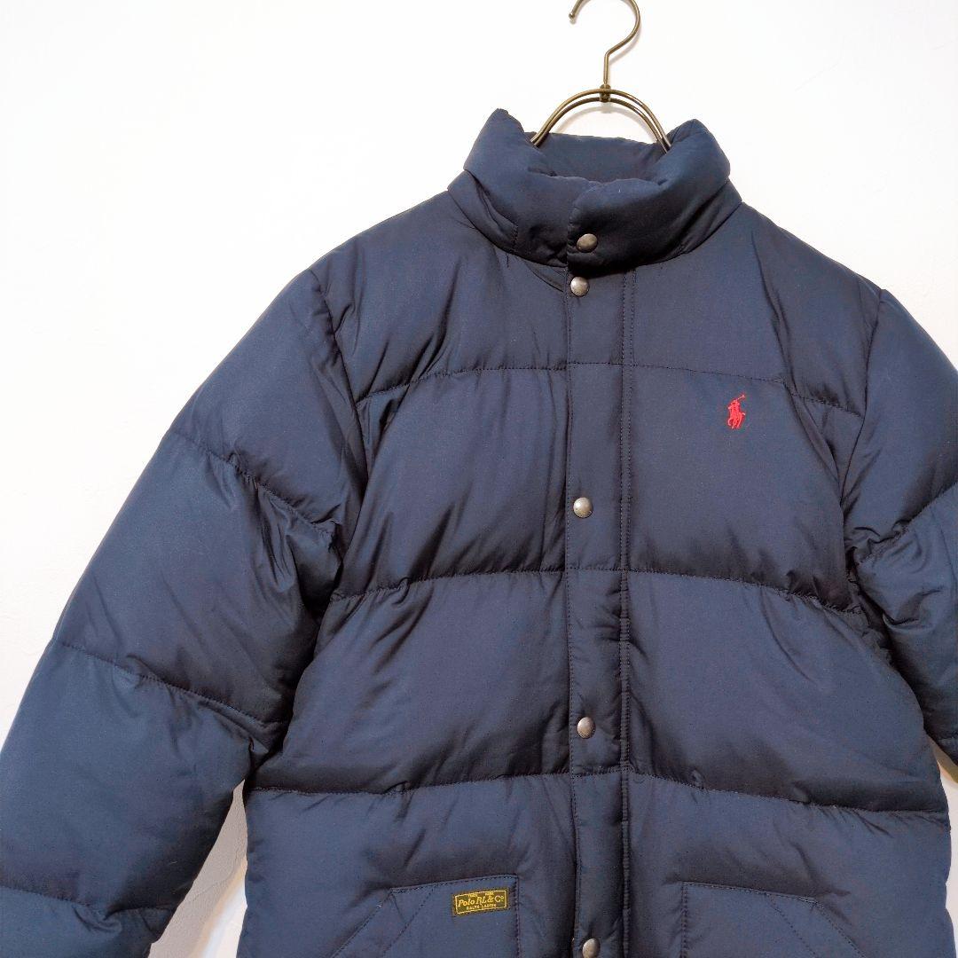 ポロバイラルフローレン ダウンジャケット 紺 刺繍ロゴ メンズＭ相当
