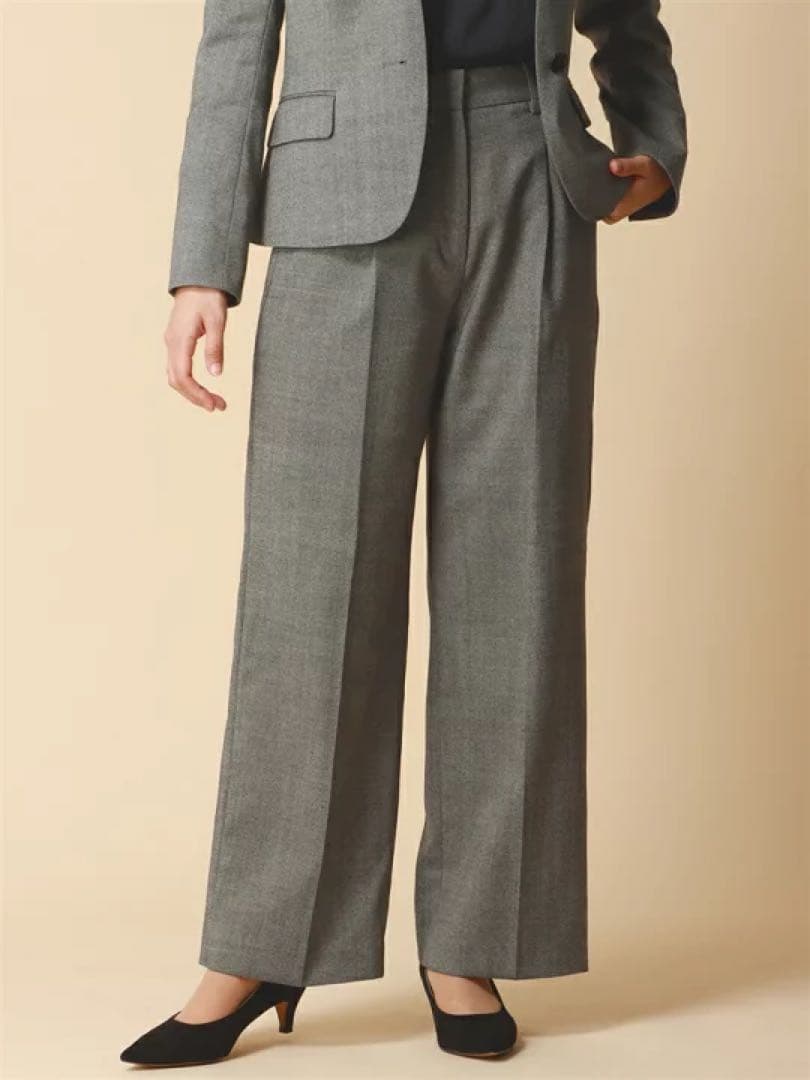 [未使用]スーツスクエア　ノーカラー　洗える　ストレッチ　パンツセットアップ　L