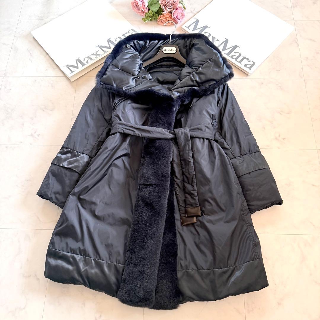 極美品★マックスマーラ リバーシブル ファーショール ダウンコート 女優襟 40