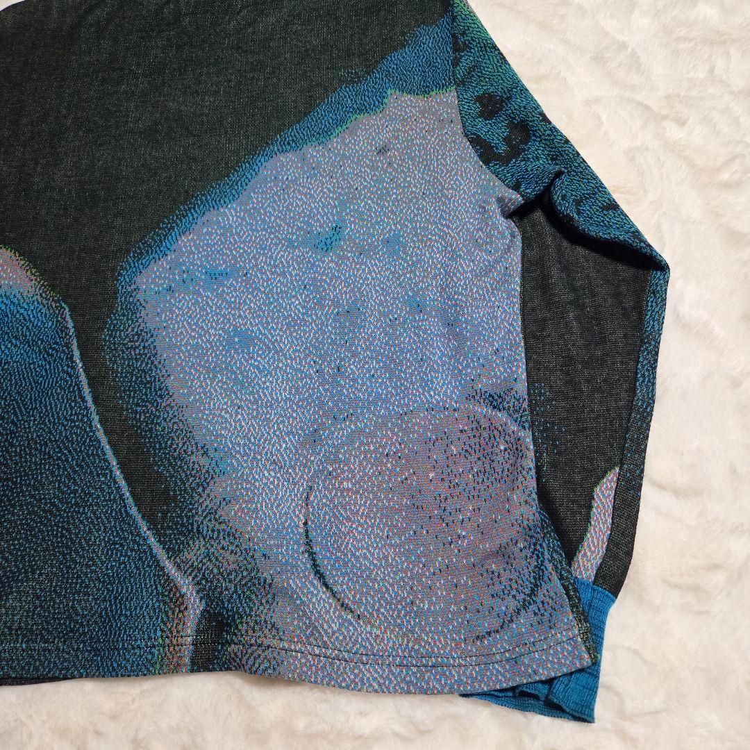 HATRA 総柄　コットン　ニット　ブルー