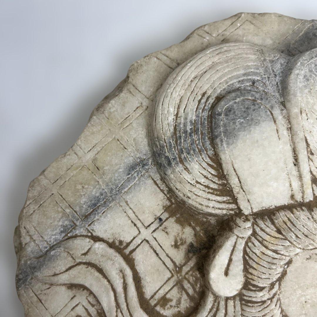 中国清時代　大理石　硯　盲仏　幅25㎝ 東K8-0202① タサコサ