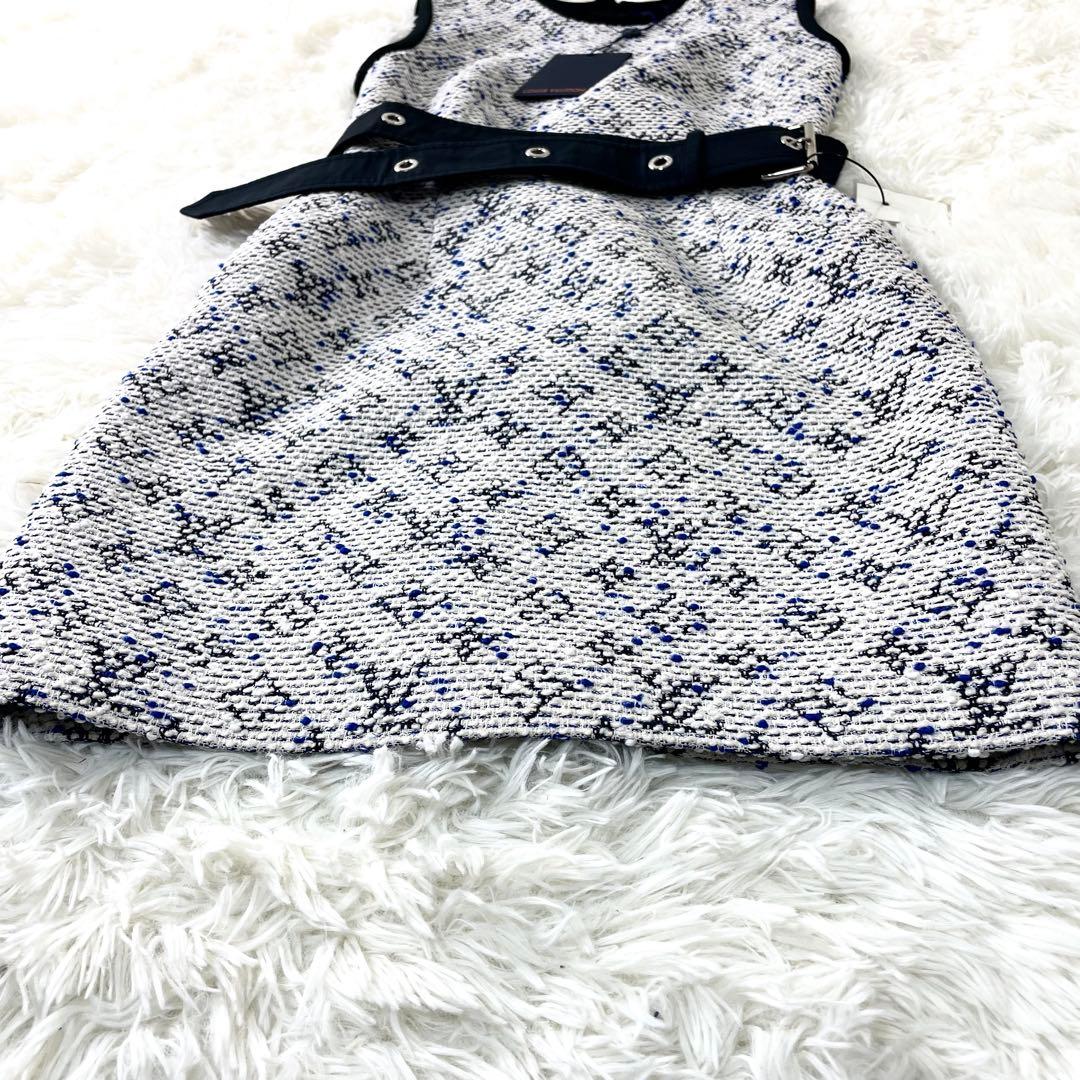 タグ付き　ルイヴィトン　ツイード　ワンピース　ノースリーブ　ウエストベルト