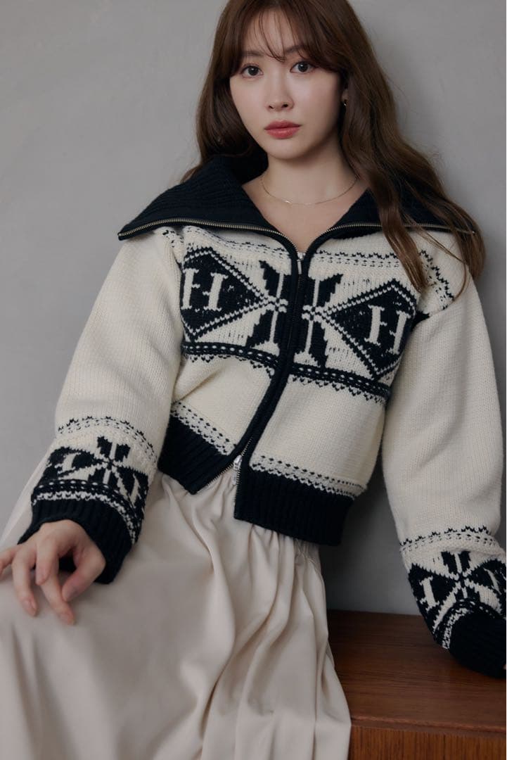 トップス herlipto H Nordic Knit Zip Jacket