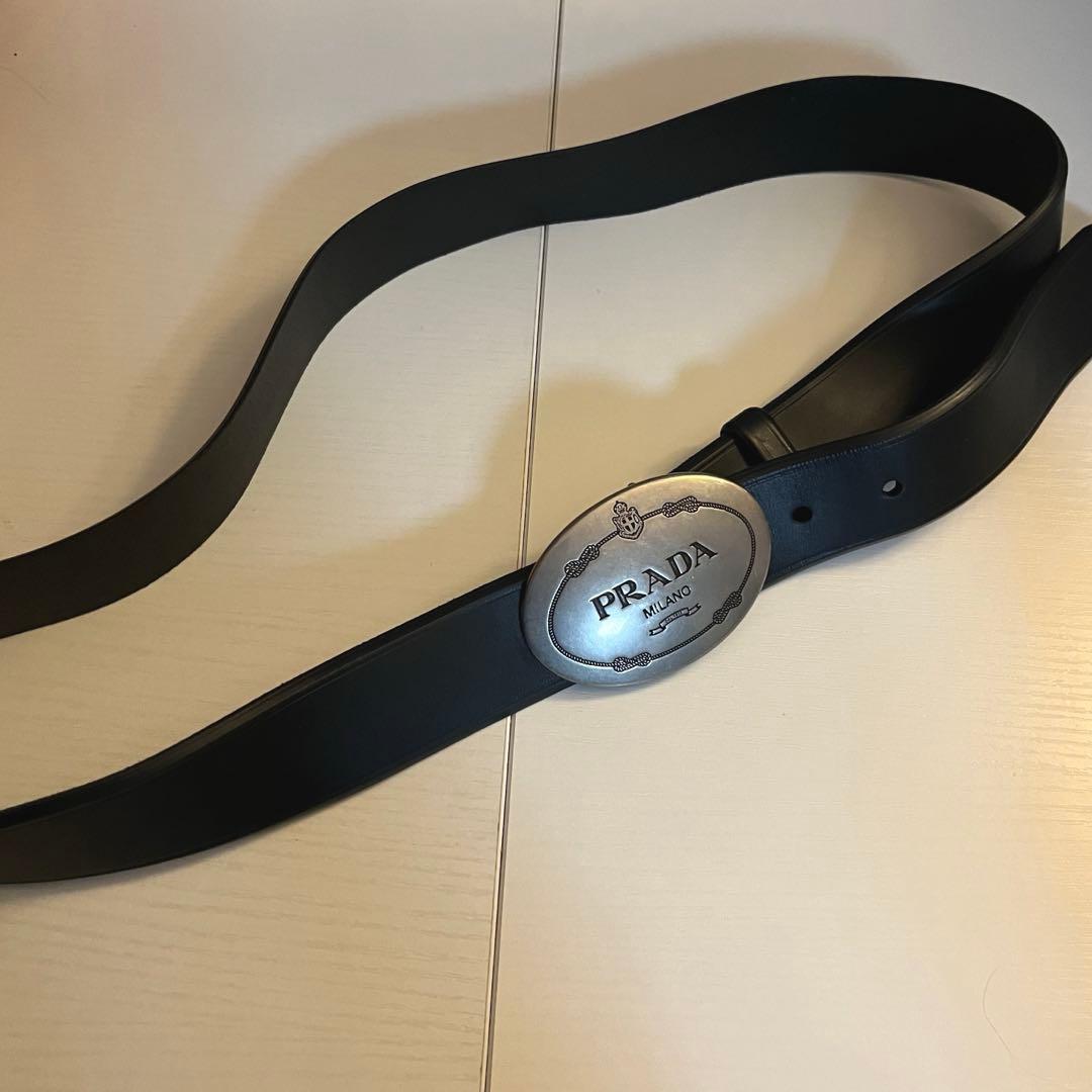 PRADA ブラックレザーベルト 38/95