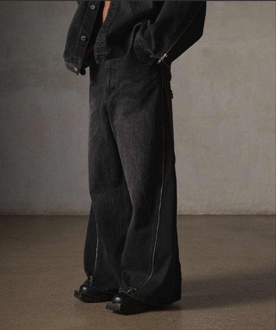 【GRANCY】ジップデザイン デニムパンツSサイズ ブラック