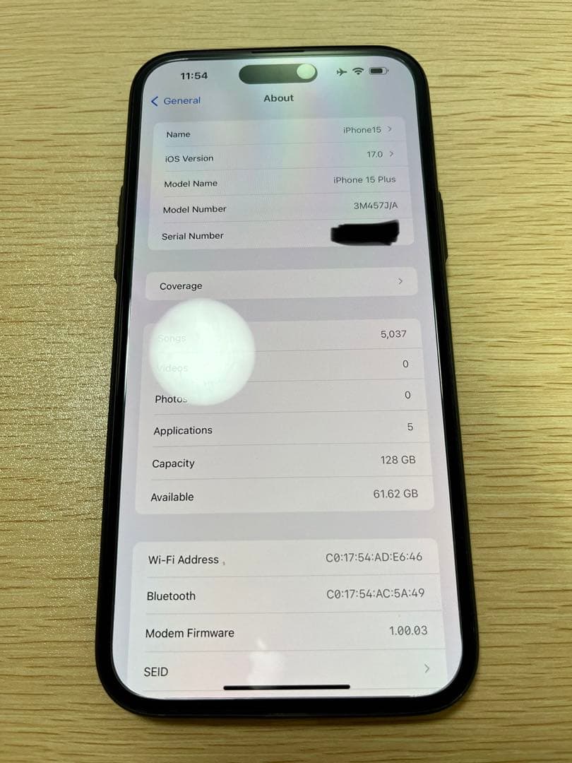 iPhone15Plus 128GB デモ機 ブラック 100% iOS17.0