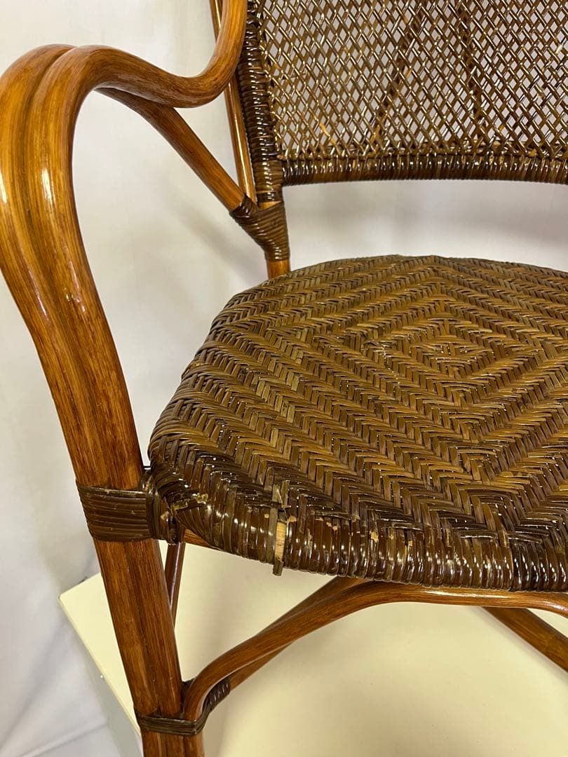 藤の椅子　Kazama ラタンチェア　昭和レトロ 二脚セット