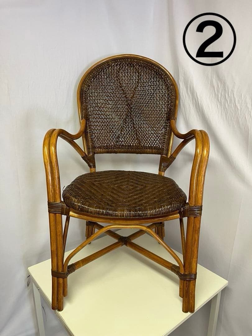 藤の椅子　Kazama ラタンチェア　昭和レトロ 二脚セット